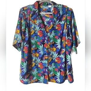 Vintage Blue Floral Short Sleeve Button Down Shirt